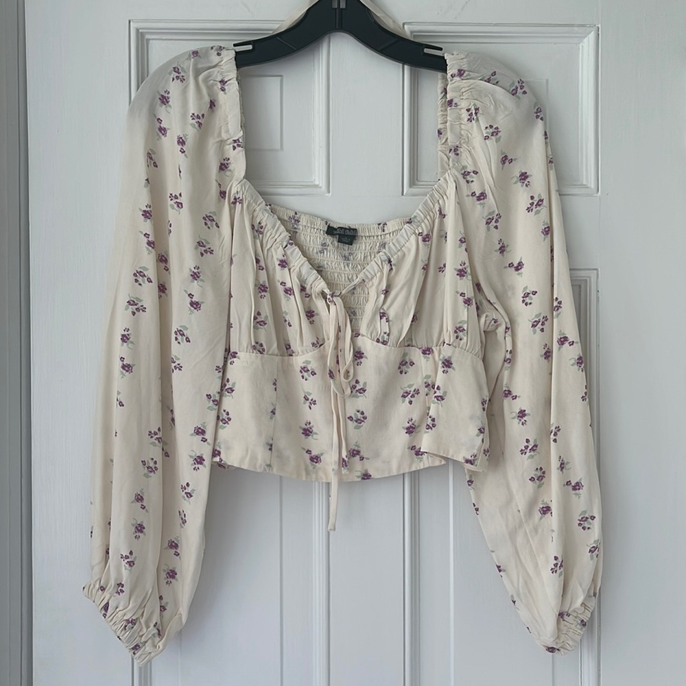 Crop floral long sleeve blouse